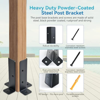 8 PCS Adjustable Deck Post Anchor Base Brackets Fit 1.5x1.5,2x2,2x4,4x4 Post, Wood Fence Pergola Post Base Brackets Kit for Decking, Fencing, Pergola, Railing, Mailbox Mount, Patio Covers - size: 8 pieces