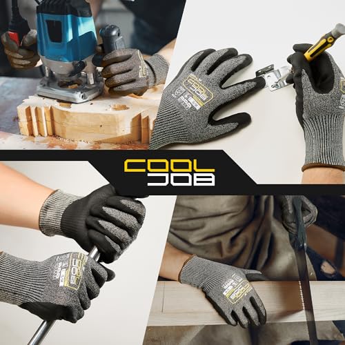 COOLJOB ANSI A7 Cut Resistant Gloves - 1/3/12 Pairs, Nitrile Rubber Dipped Safety Work Gloves with Reinforced Thumb, Non Slip, Breathable, Touchscreen, for Fishing, Gardening, Grey Small - size: Small, style: A7 Pack of 1