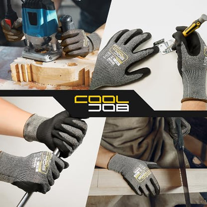 COOLJOB ANSI A7 Cut Resistant Gloves - 1/3/12 Pairs, Nitrile Rubber Dipped Safety Work Gloves with Reinforced Thumb, Non Slip, Breathable, Touchscreen, for Fishing, Gardening, Grey Small - size: Small, style: A7 Pack of 1