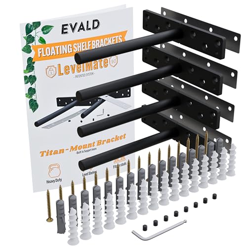 EVALD LevelMate™ Titan-Mount 6 Inch Floating Shelf Brackets, Heavy Duty Hidden Shelf Brackets for Floating Shelves, Black Carbon Steel Shelf Supports with Screws & Anchors (4 Pack) - size: 6 Inch, style: 4 Pack Titan-mount