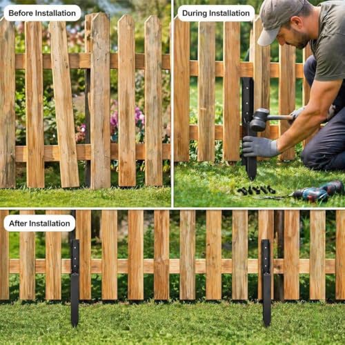 4 Pack Fence Post Repair Kit, No-Dig Spikes for 4x4 Wood Posts