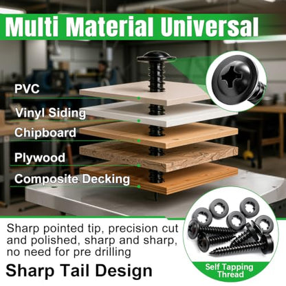 Twidec/821PCS Wood Screws 410 Stainless Steel Assortment Kit,#8#10 Phillips Truss Head Wood Screws,High Hardness Black Self Tapping Screws 1/2”,5/8”,3/4”,1”,1-1/4” for Indoor Furniture,Woodworking - size: 821PCS