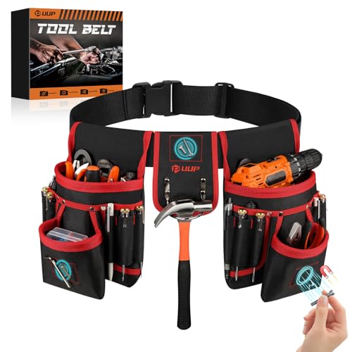 Magnetic Tool Belt for Men, 26 Pockets Heavy Duty Nail Tool Pouch Dad Gift - color: Red