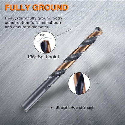 29Pcs Cobalt Drill Bit Set, 135 Degree Tip High Speed Steel with Black and Gold Finish, Stainless Steel, Plastic, and Wood with Metal Indexed Storage Case 1/16"-1/2" - size: 1/16"-1/2" (29pcs, Black Gold)