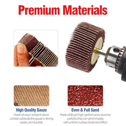 HUHAO 10 PCS Abrasive Flap Wheel Sander Set, 80 Grit 1/4" Shank Sanding Wheels Aluminum Oxide Flap Wheel Sander Drill, Die Grinder Rotary Flapper Wheel for Remove & Polish Rust,30 * 6 - style: 10Pcs(30*25*6)