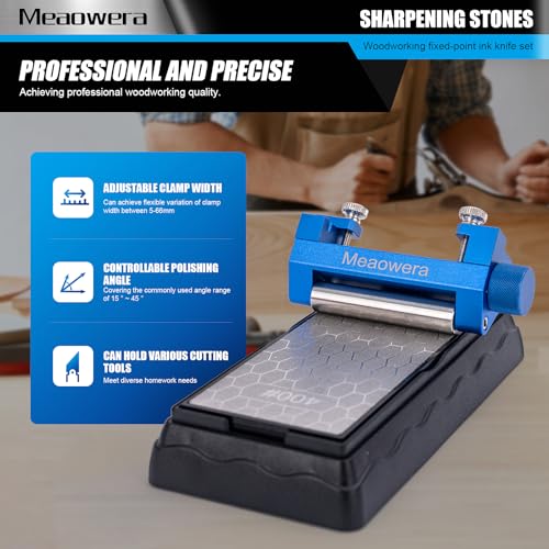 Chisel Sharpening Kit with Sharpening Stones – Wood Chisel Sharpener Honing Guide Set for Chisel Sharpening, Planer Blade Sharpener – Complete Wood Chisel Sharpening Kit with Whetstone - color: Blue Honing Guide and Stone