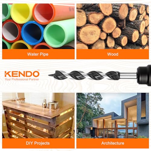 KENDO Auger Drill Bit Set for Wood, 9-Piece Alloy Steel - style: 9PC
