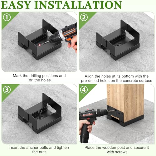 6 Pcs 6x6 Post Base for Concrete, Actual 5.5"x5.5" Wood, Black - size: 6Pcs Black