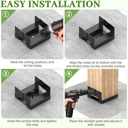 6 Pcs 6x6 Post Base for Concrete, Actual 5.5"x5.5" Wood, Black - size: 6Pcs Black