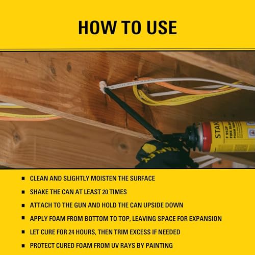 Stanley F952P Fire Block Spray Foam Sealant (1x24 Oz.) – Expanding Polyurethane Foam Insulation, High Yield, Heat Resistant, Gun Grade Application | Gun NOT Included | 24 Oz. 1 Pack - color: Fire Block Pack, size: 1 Pack