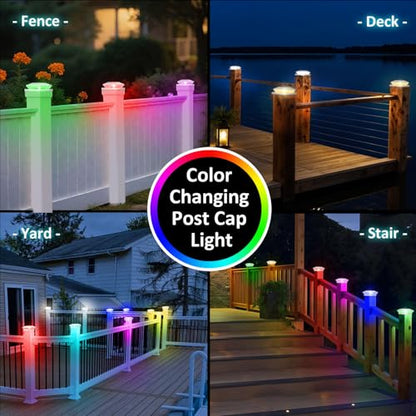 T-SUN Solar Post Cap Lights 6 Pack, RGBCW Fence Post Solar Lights White - color: White-RGBCW, size: 6 Pack