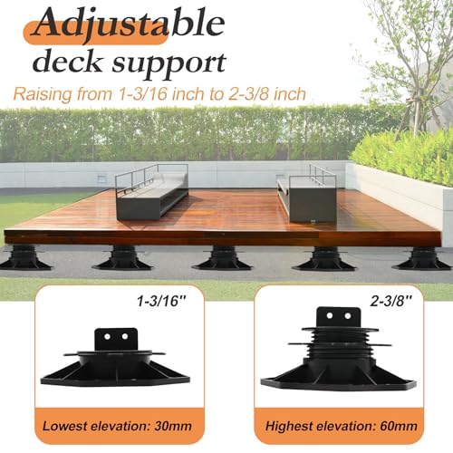 30 PCS Adjustable Deck Support Deck Blocks Plastic Pedestal Paver - size: Raising 1-3/16" to 2-3/8"