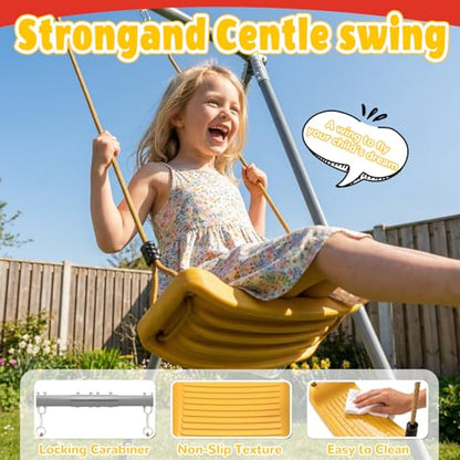 Mersco Playground Sets for Backyards, 440lbs Metal Heavy Duty Sturdy Swing Set with Slide & 2 Swing Seats, Upper Deck with Canopy, Outdoor Swing Sets for Backyard, for Kids