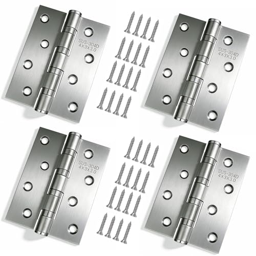 LAFULER 4 Pack 4inch Silver Heavy-Duty 304 Stainless Steel Door Hinge， - size: 4×3inch(Silver)