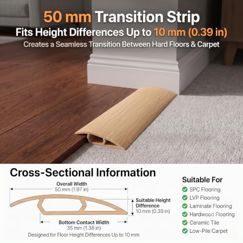 3.3FT Self-Adhesive Floor Transition Strip, Natural Beige PVC Carpet Edging - color: Natural Beige, size: 1/5" to 2/5",3.3FT