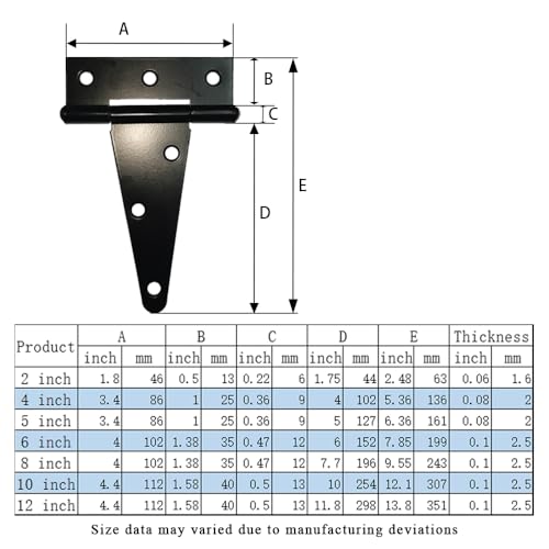 HLMOptimo Heavy Duty T Hinge Tee T Strap Shed Gate Barn Fence Door Hinge Wrought Rustproof All Size Black (4 pcs, 12 inch) - size: 12 Inch, style: 4 pcs