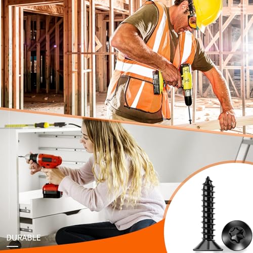100 PCS #6 x 3/4" Flat Head Torx/Star Wood Screws, 18-8 (A2) Stainless Steel, Full Threaded & Black Coated for Durability, T15 Drive Bit Included, No.6 X 3/4" Multipurpose Screw by TPOHH - size: #6 X 3/4 inch