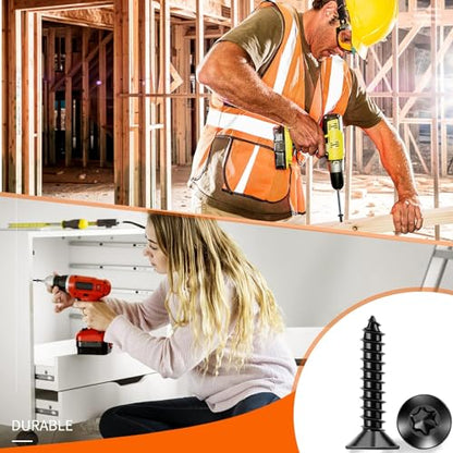 100 PCS #6 x 3/4" Flat Head Torx/Star Wood Screws, 18-8 (A2) Stainless Steel, Full Threaded & Black Coated for Durability, T15 Drive Bit Included, No.6 X 3/4" Multipurpose Screw by TPOHH - size: #6 X 3/4 inch