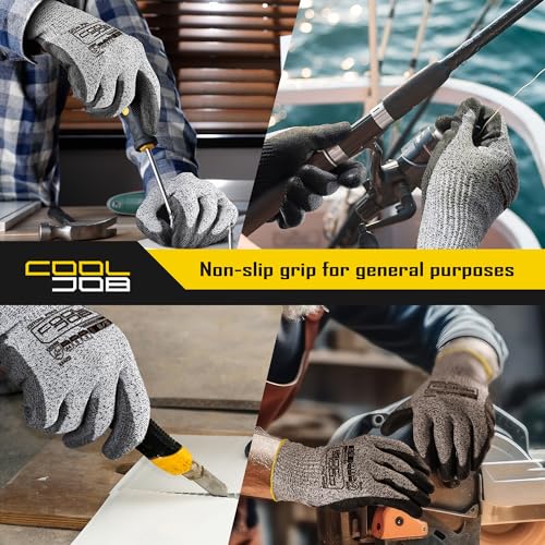 COOLJOB 12/120 Pairs Cut Resistant Work Gloves PU Coating, ANSI A2 A4 A6 A9 - size: Large (Pack of 12)