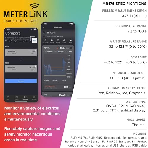 FLIR MR176 - Thermal Imaging Moisture Meter - with IGM (Infrared Guided Measurement), Replaceable Hygrometer, Pin and Pinless - style: MR176