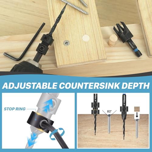 KEENTECH 22-piece Tapered Countersink Drill Bit Set with Wood Plug Cutters