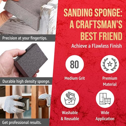 Sanding Sponge Blocks, Single Angle, 5" x 3" x 1", 80 Grit, Medium, 24 Pack - size: Single Angle, style: Medium Grit