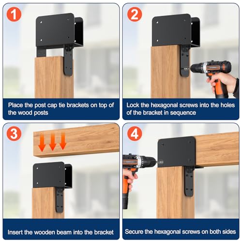 4x6 Stainless Steel Pergola Brackets, Heavy Duty Post Cap Tie Bracket 4Pcs - size: 4x6 4pcs, style: End