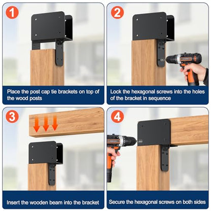 4x6 Stainless Steel Pergola Brackets, Heavy Duty Post Cap Tie Bracket 4Pcs - size: 4x6 4pcs, style: End