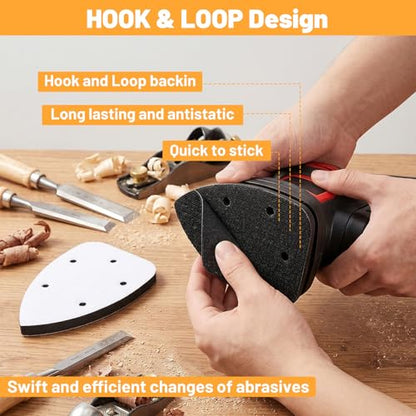 2Pcs Mouse Detail Sanding Interface Pad Hook and Loop, Triangle 5 Holes Sanding Pad, Foam Interface Mouse Sander Sandpaper Backing Pads for for Detail Sander Woodworking, 140mm*100mm