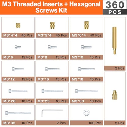 Preciva Threaded Inserts Screw Kit, M3 Heat Set Insert Tool for 3D Printing - size: M3