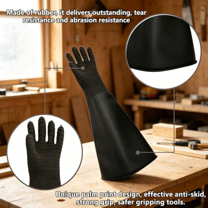 Heavy Duty Sandblasting Gloves Rubber Gloves for Sandblaster Protective Safety Work Black Striped Glove - color: Black 24.8" Gloves