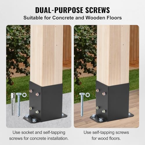 VEVOR 4x4 Post Bracket, 4PC Post Base Brackets, Inner Size 3.6"x3.6" Heavy Duty Powder-Coated Post Anchor Matte Black Wood Post Brackets for Pavilion Deck Railing Support Deck Base Plate - size: 4x4 4pc