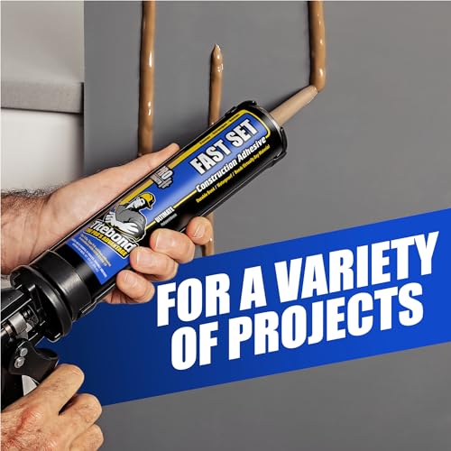 Titebond Fast Set Construction Adhesive 28 Oz. (12 Pack) – Bonds Wood, Metal, Concrete, Stone, Brick, Masonry, Drywall, Plastic & Foam Fast Strength, Waterproof – 4222