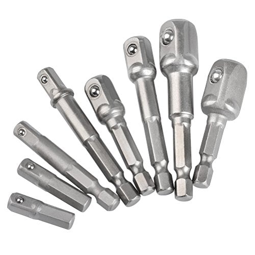TIMESETL 8pcs Impact Adaptor Set - 1/4" 3/8" 1/2" Hex Shank Square Nut Drill Extension Bit Set