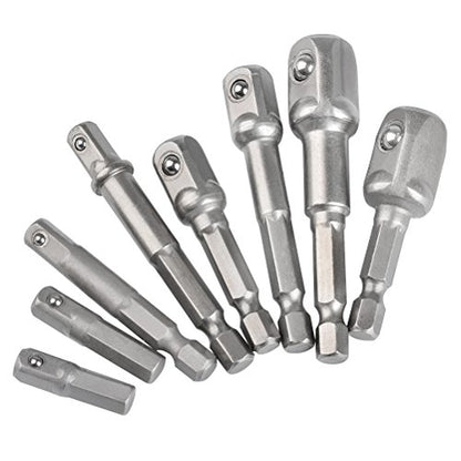 TIMESETL 8pcs Impact Adaptor Set - 1/4" 3/8" 1/2" Hex Shank Square Nut Drill Extension Bit Set