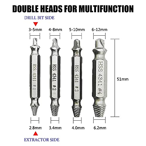 Damaged Screw Extractor Set, 4PCS HSS4341 DIY Hand Tools, Bolt Extractor, Stud Screw Remover, Power Tool Accessories