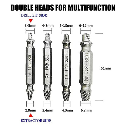 Damaged Screw Extractor Set, 4PCS HSS4341 DIY Hand Tools, Bolt Extractor, Stud Screw Remover, Power Tool Accessories
