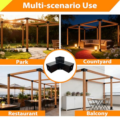 Pergola Kit with 3-Way Brackets & 4-Way Corner Brackets - size: 18-Pc Flat kit: 4P 3-Way+2P 4-Way+ 6P Base&Cover