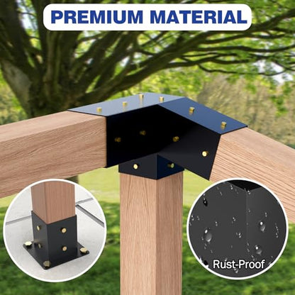 Pergola Kit - 3-Way Slanted Brackets, Powder-Coated, 4" x 4" (Actual: 3.5x3.5 Inch), Hardware for Outdoor Wood Pergolas, Gazebos, Sheds (8 pcs)