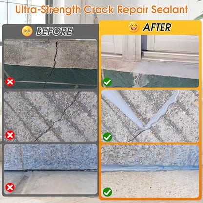 Self Leveling Concrete Crack Filler 6 Pack – High Elasticity, Waterproof & Quick Drying, Professional Grade Crack Sealant for Driveway, Patio, Walkway, Slab, Joint, Indoor & Outdoor, Grey - size: 105 OZ(Pack of 6)