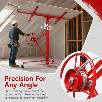 Winado 11 ft Drywall Lift Panel Rolling Hoist Jack Lifter for Sheetrock - color: Red, size: 11 ft
