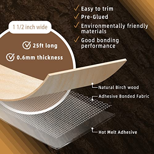 GSCIT Club Birch Edge Banding, 1 1/2 inch x 25ft roll of Veneer Edge Banding Preglue Flexible, Real Wood Tape Banding Plywood - color: Birch, size: 1 1/2"x 25ft