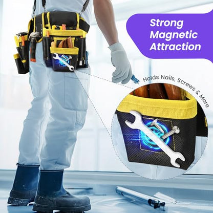 Tool Belt for Men, Freely-Combinable Magnetic Tool Belt with Suspenders - color: Black and Yellow