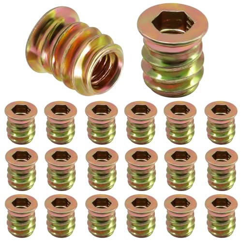 Piutouyar 20 Pcs M6x13mm Threaded Inserts Nuts for Wood - size: M6x13mm