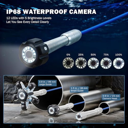 ZELCAN 10.1" Self-Leveling Sewer Camera with 512Hz Locator, Sewer Inspection Camera with 100 ft. Cable & Digital Length Counter, Rechargeable Drain Pipe Camera with Keyboard & 12 LED Lights - size: Updated 10.1 in. / 100FT
