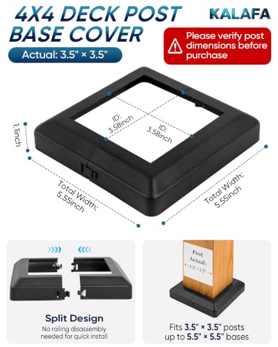 Aluminum 4x4 Post Base Cover, 4 Pack Split Black Skirt Trim Fits 3.5" Posts - color: black 4-pack 3.5-inch
