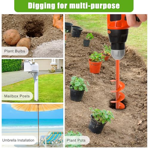 Insaga Auger Drill Bit for Planting 3 x 24'', Threaded Garden Auger Post Hole Digger, Spiral Drill Earth Dirt Augers for Bulb, Vegetables, Fence Posts and Umbrella Holes, Fits in 3/8” Drill Chuck - size: 3x24''