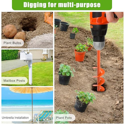 Insaga Auger Drill Bit for Planting 3 x 24'', Threaded Garden Auger Post Hole Digger, Spiral Drill Earth Dirt Augers for Bulb, Vegetables, Fence Posts and Umbrella Holes, Fits in 3/8” Drill Chuck - size: 3x24''