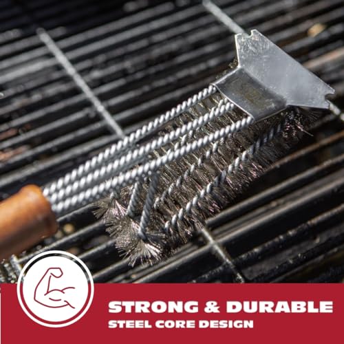 BBQ-AID All Angles BBQ Grill Brush for Outdoor Grill – Cleans All Angles, Large Wooden Handle, and Stainless Steel Bristles - BBQ Brush for Grill Cleaning – Grill Cleaner Brush Safe for BBQ and Grill