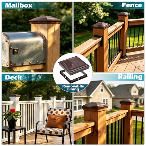 SIEDiNLAR 5x5 Post Caps Brown 6 Pack, Fence Post Covers Outdoor Waterproof - color: Brown, size: 5x5in, 6 Pack